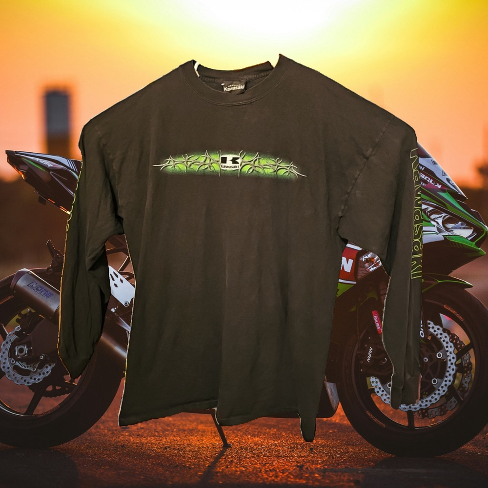 Vintage Y2K Kawasaki Genuine Long Sleeve Shirt Double Sided & Sleeve Graphics